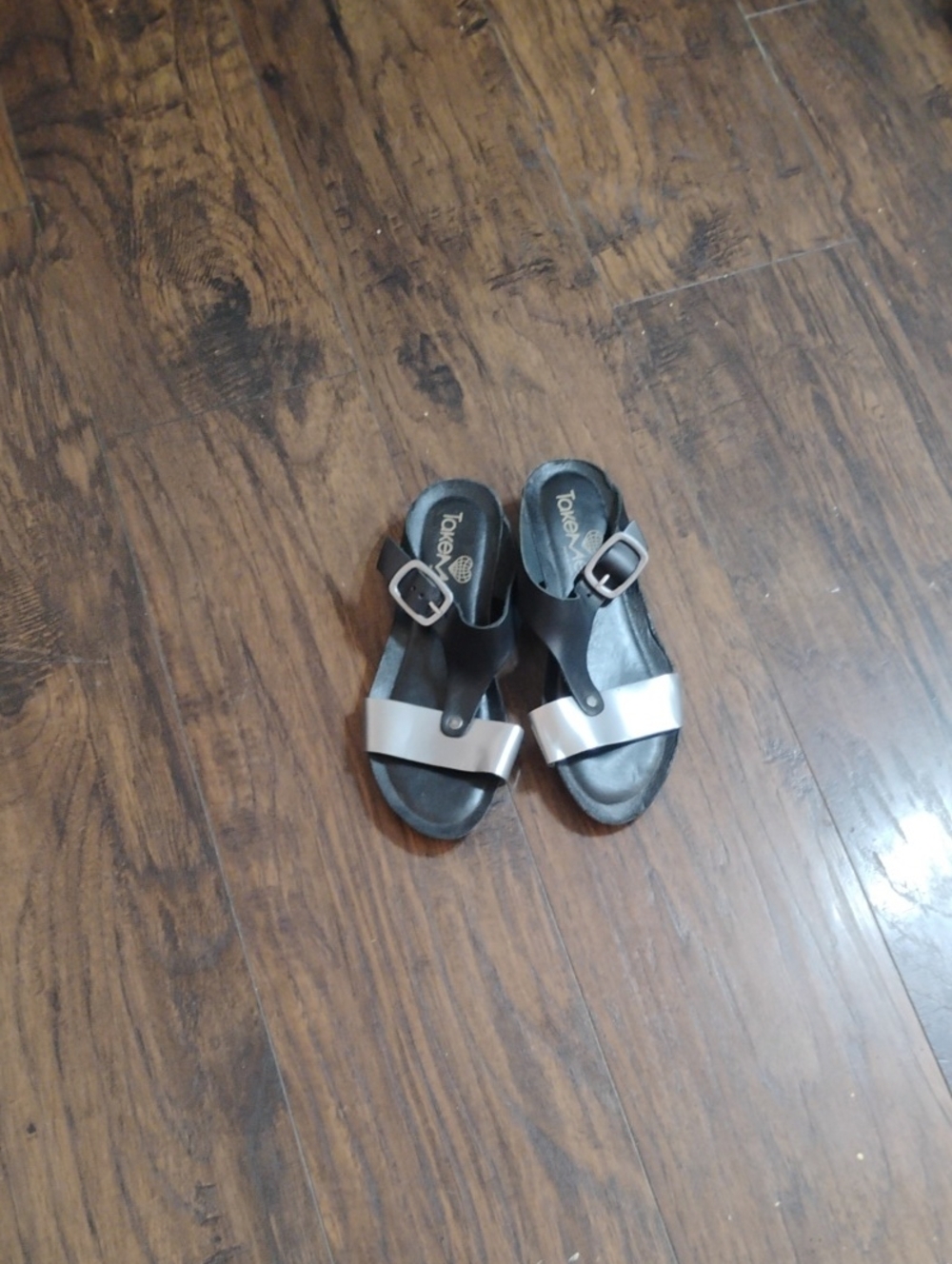 Black and Silver Buckle Slide Sandals for Women